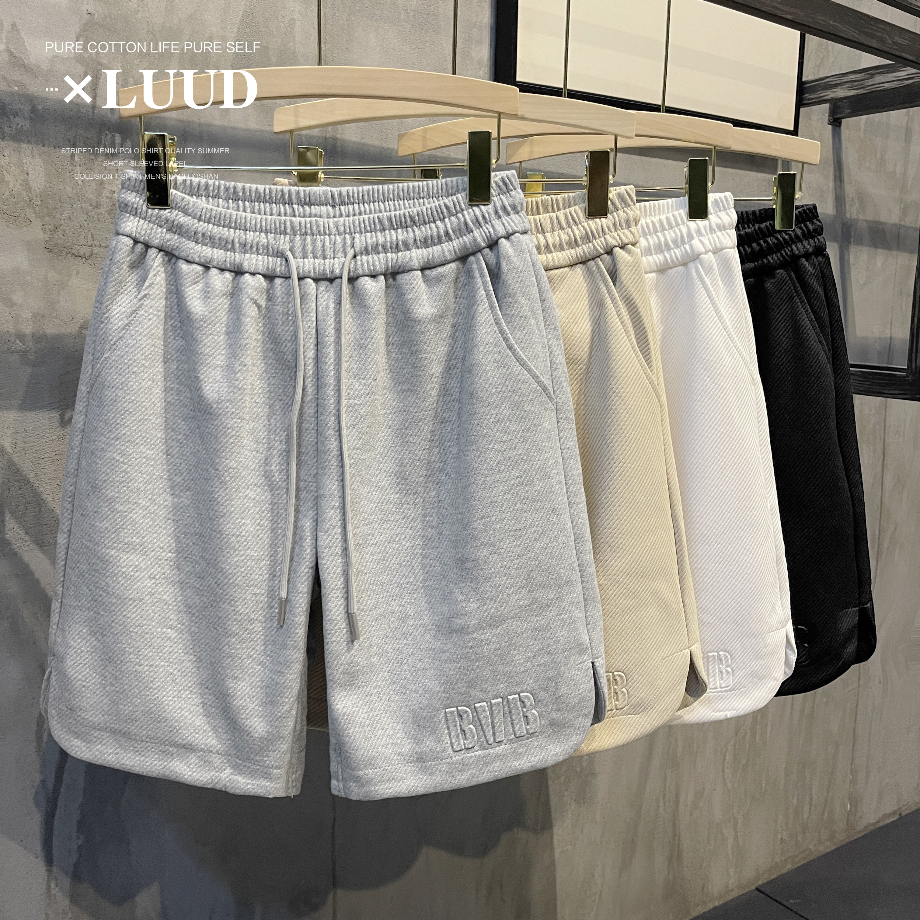 LUUD夏季粗斜纹针织短裤