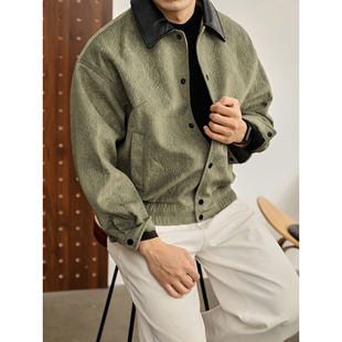 时髦洋气保暖毛呢底特律夹克 冬季 LUUD 撞色皮革翻领短宽外套男士