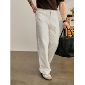 简约细斜纹纹理阔腿牛仔裤 LUUD 纯棉直筒休闲长裤 子时尚 男士 夏季