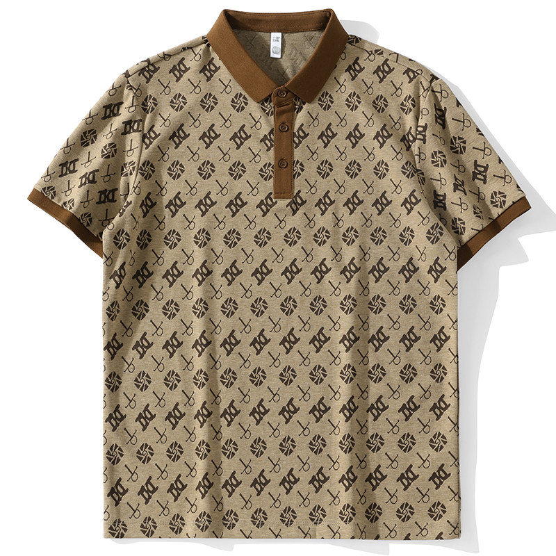 LUUD MENS OLD MONEY STYLE RETRO PATTERN ALL-OVER PAUL SHIRT BRITISH TEMPERAMENT SHORT SLEEVE LAPEL POLO TOP SUMMER