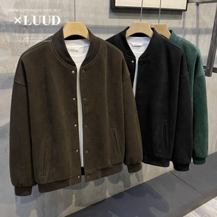 保暖夹克上衣潮 复古休闲棒球服外套男纯色简约长袖 LUUD 冬新款
