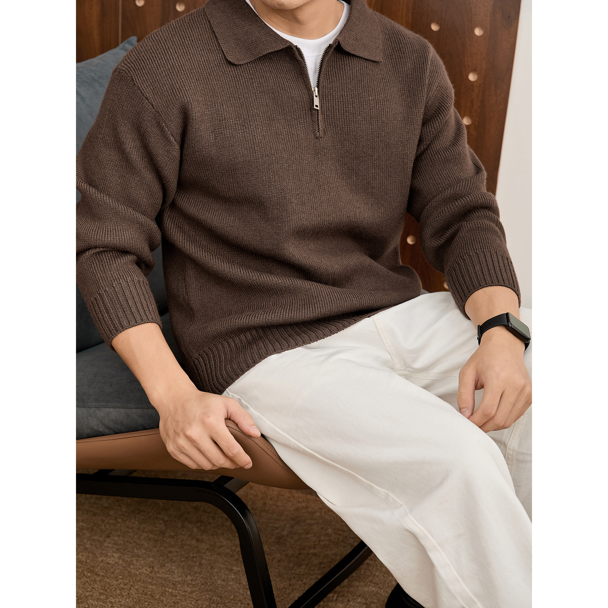 LUUD 秋冬男士麦穗纹理半拉链翻领针织衫高克重810g加厚保暖毛衣,男装,针织衫/毛衣,淘宝优惠券,粉丝福利购,淘宝优惠卷