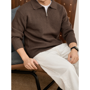 高克重810g加厚保暖毛衣 麦穗纹理半拉链翻领针织衫 LUUD 秋冬男士