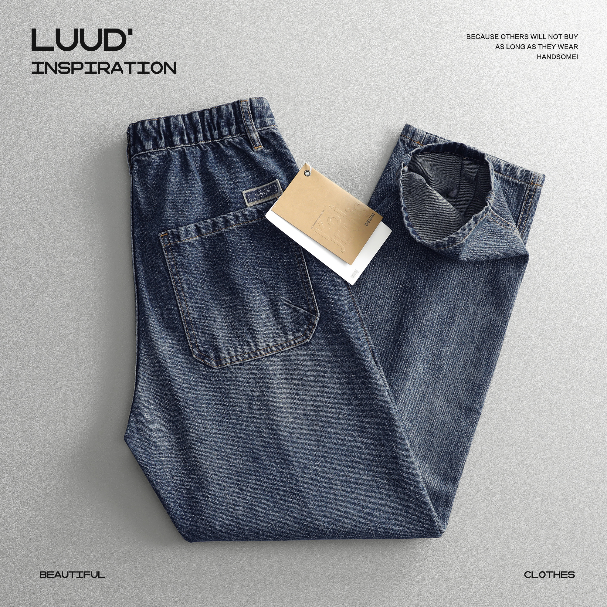 LUUD 美式高街vibe抽绳裤子男秋冬复古直筒牛仔裤百搭休闲长裤子