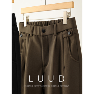 立体裁剪裤 内里磨毛直筒西裤 口双褶纽扣装 男冬季 饰毛呢长裤 LUUD