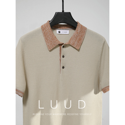 LUUD 老钱风撞色翻领POLO衫男士夏季凉感透气100精梳棉短袖针织衫