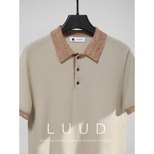 LUUD 老钱风撞色翻领POLO衫男士夏季凉感透气100精梳棉短袖针织衫