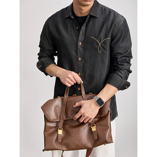 男100%莱赛尔水洗原色丹宁衬衣 牛仔衬衫 LUUD 异色辑明线刺绣长袖