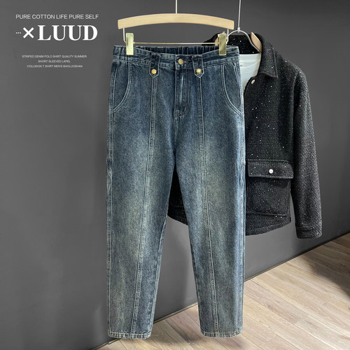 潮牌时尚直筒蓝色牛仔裤