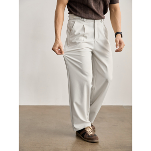 男 含绵羊毛调节拼接扣抗皱顺滑西裤 LUUD 高级松弛松紧腰休闲长裤