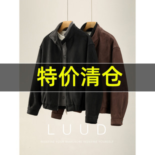 特价 层次感假两件麂皮绒夹棉外套男士复古绒面肌理感立领夹克冬