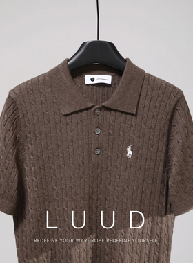 LUUD 男夏老钱风复古绞花纹理Polo衫雅绅奢感针织翻领针织保罗衫