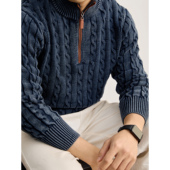 男冬季 LUUD 麻花纹渐染水磨抗起球针织衫 重磅纯棉半拉链立领毛衣