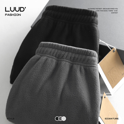 LUUD 摇粒绒裤子男士显瘦直筒休闲长裤美式vibe运动裤松紧腰卫裤