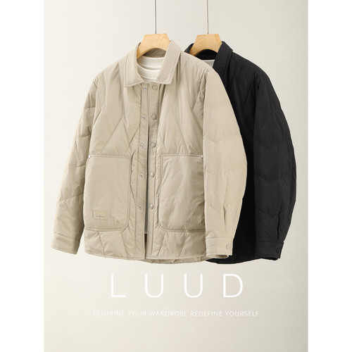 LUUD 日系工装风小绣标口袋保暖外套男士轻盈鸭绒防风翻领羽绒服