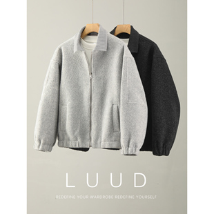 LUUD 毛绒感凤圈呢保暖厚重感夹克男士冬季拼接提花针织翻领外套