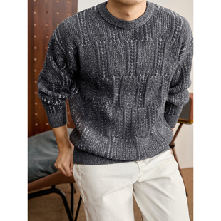 麦穗纹肌理感毛衣 男冬季 LUUD 高克重690g加厚保暖混色提花针织衫