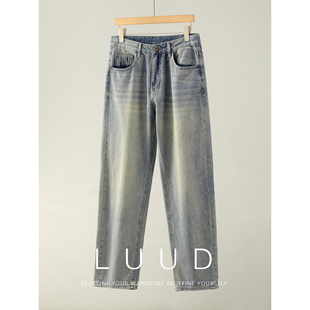 男 竖条刺绣口袋设计直筒裤 LUUD 莱赛尔棉混纺渐变洗水做旧牛仔裤