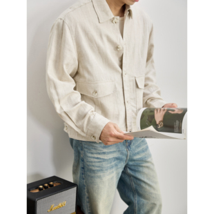 LUUD 大口袋夹克天丝莱赛尔亚麻混纺休闲外套男 Cityboy风短宽工装