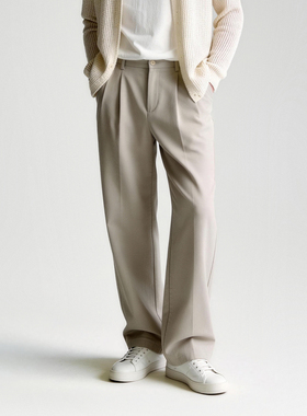 LUUD 老钱风净色版型直筒西裤男士斜纹肌理抗皱垂感休闲长裤春夏