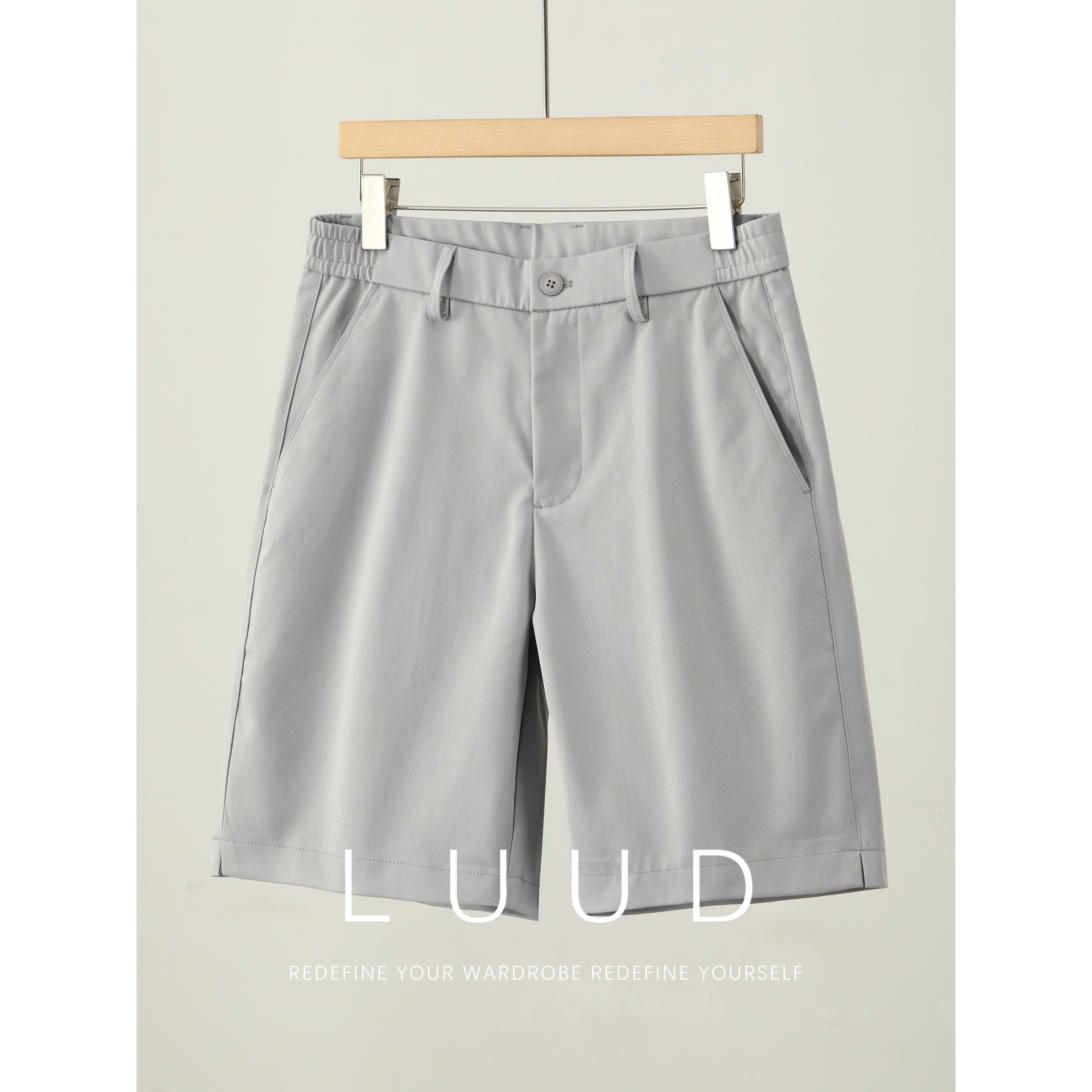 LUUD 垂感抗皱免烫休闲西装短裤男士半松紧腰清爽松弛感直筒中裤