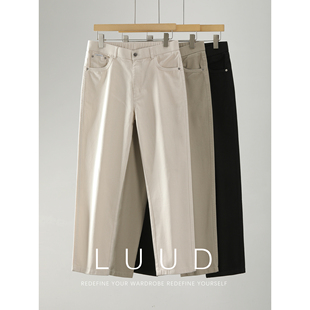 净色韩版 型半松紧腰长裤 男士 100%纯棉舒适休闲直筒版 牛仔裤 LUUD