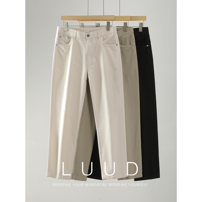 LUUD 净色韩版男士牛仔裤100%纯棉舒适休闲直筒版型半松紧腰长裤