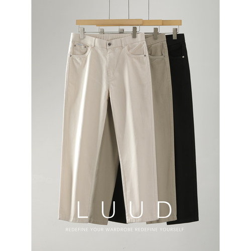 LUUD 净色韩版男士牛仔裤100%纯棉舒适休闲直筒版型半松紧腰长裤
