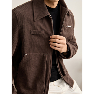 LUUD 风竖条肌理外套 复古老钱风大口袋灯芯绒翻领夹克男秋冬工装