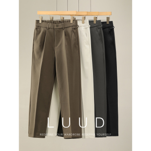 立体剪裁抗皱免烫直筒长裤 百搭半松紧腰双褶皱休闲西裤 时尚 LUUD