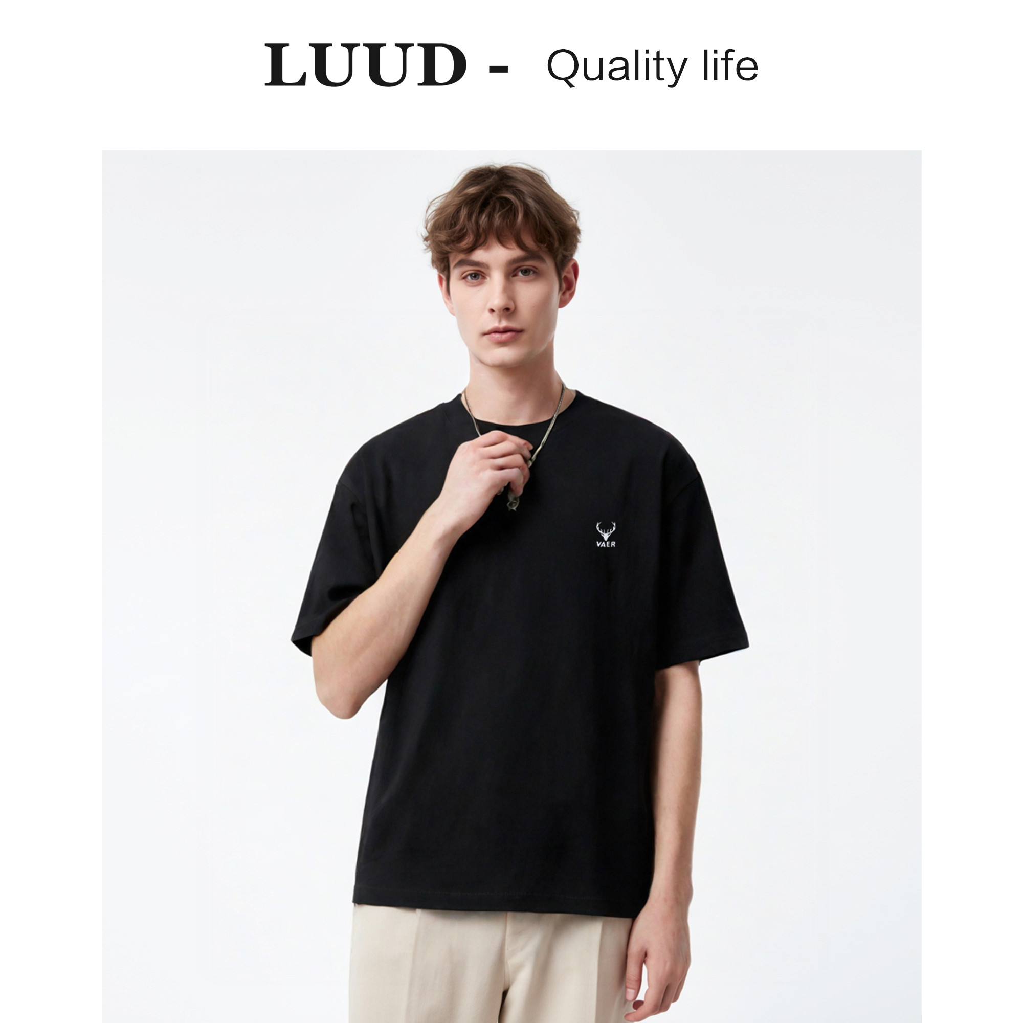 LUUD 梅花鹿头标印花T恤衫男夏季凉感精梳棉短袖体恤休闲半袖上衣
