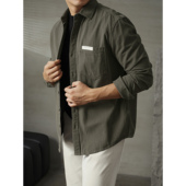 秋季 都市轻奢感纯棉长袖 衬衫 LUUD 男士 休闲翻领纯色叠穿衬衣外套