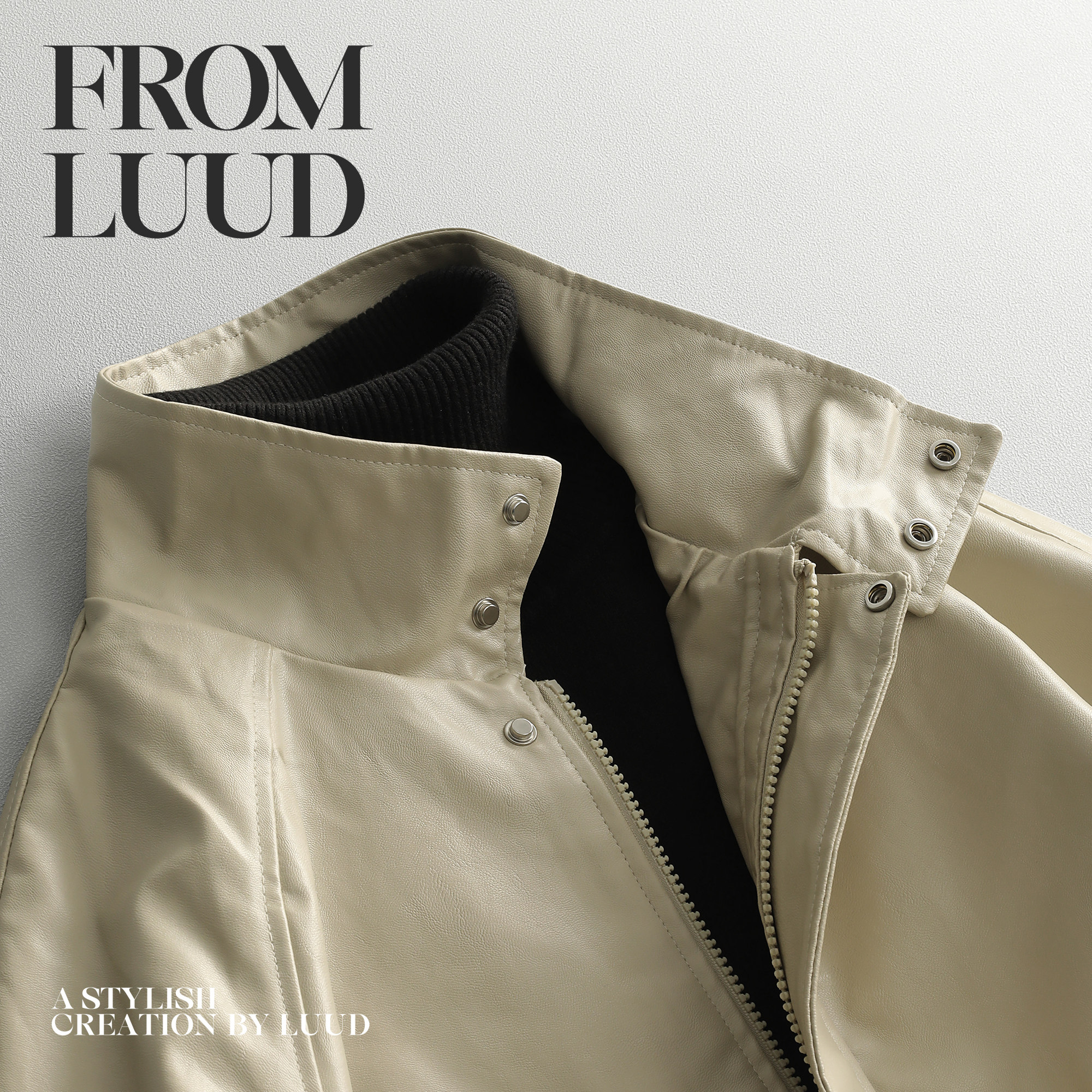 LUUD 潮牌底特律短款复古PU皮夹克外套痞帅立领机车服休闲男皮衣