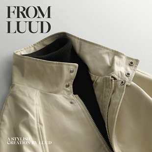 LUUD 复古PU皮夹克外套痞帅立领机车服休闲男皮衣 潮牌底特律短款