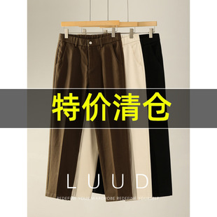 简约百搭半松紧腰斜插袋直筒裤 特价 男春季 复古纯棉休闲长裤 美式