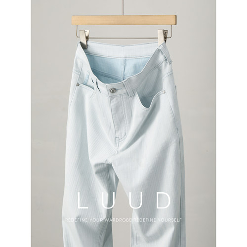LUUD 天丝莱赛尔混纺鱼骨纹肌理感牛仔裤男夏水洗棉纯色直筒长裤