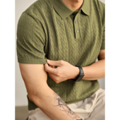 透气凉感纱镂空提花纹理针织短袖 LUUD 复古老钱风翻领POLO衫 男夏