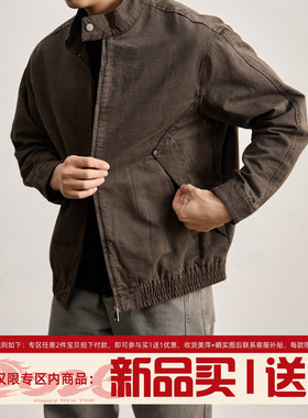 LUUD 做旧水洗100纯棉立领扣工装夹克金属解构拼接插袋牛仔外套男