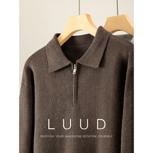 LUUD 重磅810G半拉链POLO领针织衫男士简约轻熟罗纹收口保暖毛衣