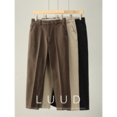 LUUD 子 双纽扣门襟水洗棉长裤 天丝莱赛尔混纺男士 斜纹直筒休闲裤