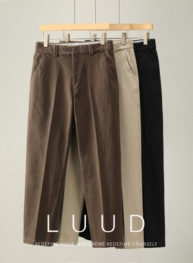 LUUD 天丝莱赛尔混纺男士斜纹直筒休闲裤双纽扣门襟水洗棉长裤子