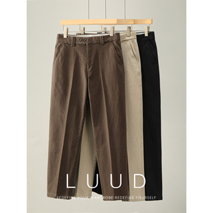 双纽扣门襟水洗棉长裤 斜纹直筒休闲裤 子 天丝莱赛尔混纺男士 LUUD