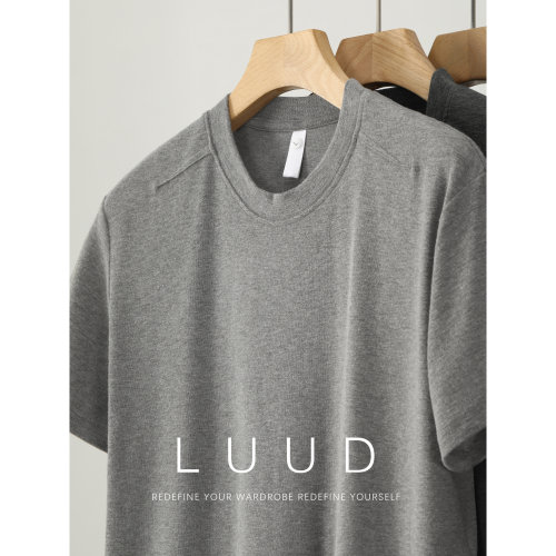 LUUD 男夏季慕斯竹节纱新贵老钱短袖上衣正肩合身垂感舒适圆领T恤