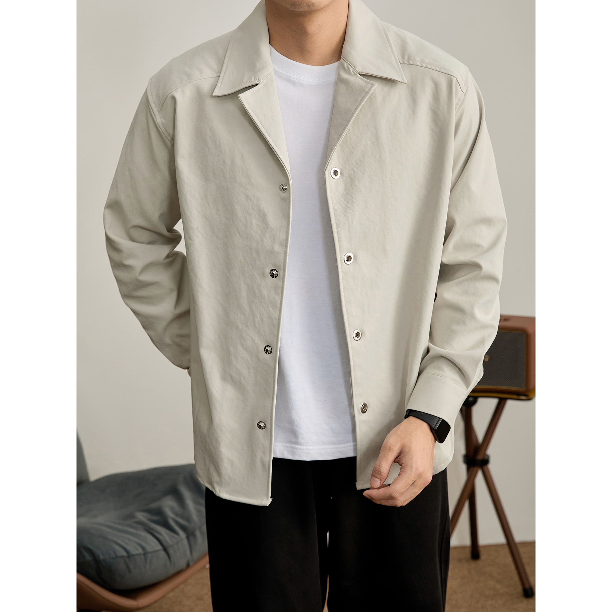 LUUD 儒雅奢感单排扣风衣外套男士秋冬季防风保暖古巴领衬衫夹克