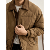 LUUD 日系复古风菱格压纹白鸭绒羽绒服男冬假两件双门襟翻领外套