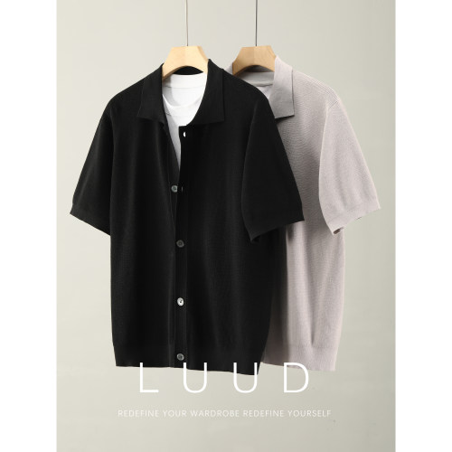 LUUD 男夏季薄款吸湿透气亚麻衬衫式毛衣外套莱赛尔混纺针织开衫
