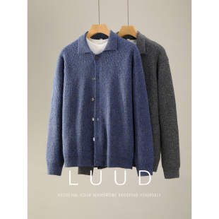 LUUD 男极简风翻领单排扣毛衣外套 松弛慵懒感羊毛绒混纺针织开衫