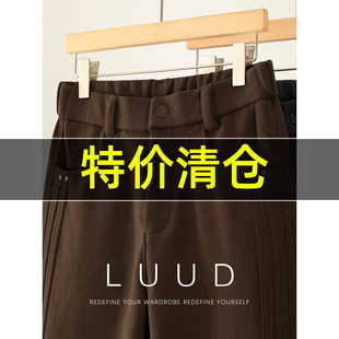 铆钉点缀内里磨毛直筒长裤 男冬季 侧边竖条立体剪裁毛呢西裤 特价