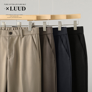 LUUD 加厚保暖直筒休闲毛呢裤男冬季潮流倒三角标签百搭锥形长裤