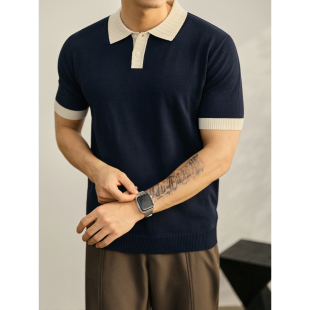 撞色坑条提花翻领短袖 LUUD 夏季 针织POLO衫 保罗上衣 高定雅奢男士